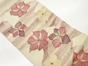 手織り紬花散らしに抽象模様織出し名古屋帯